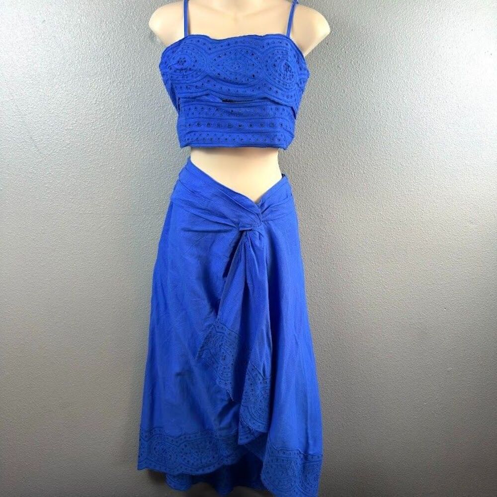 Jason Wu Skirt Set Eyelet Embroidery Midi Wrap Skirt Corset Top Boho Chic Sz 4